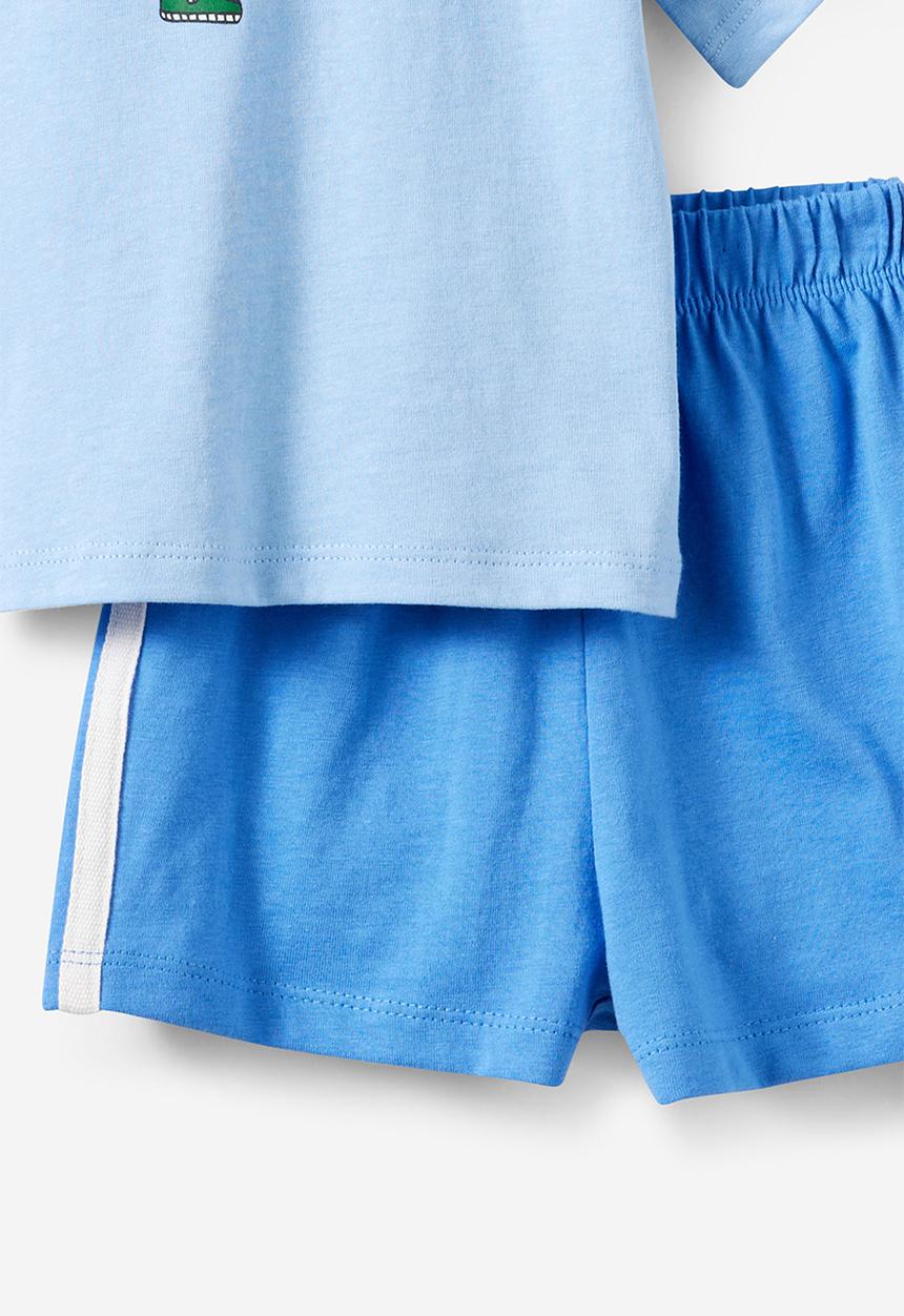 Cotton On - Baby Essential Graphic Tee & Relaxed Short Pack - Cloud Blue/Frog & Blue Bonnet