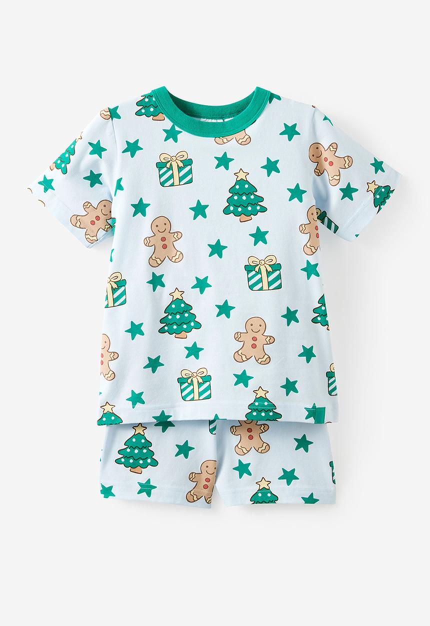 Cotton On - Dreamdrift Short Sleeve Pj Set - Blue Whisper/Gingerbread Glow