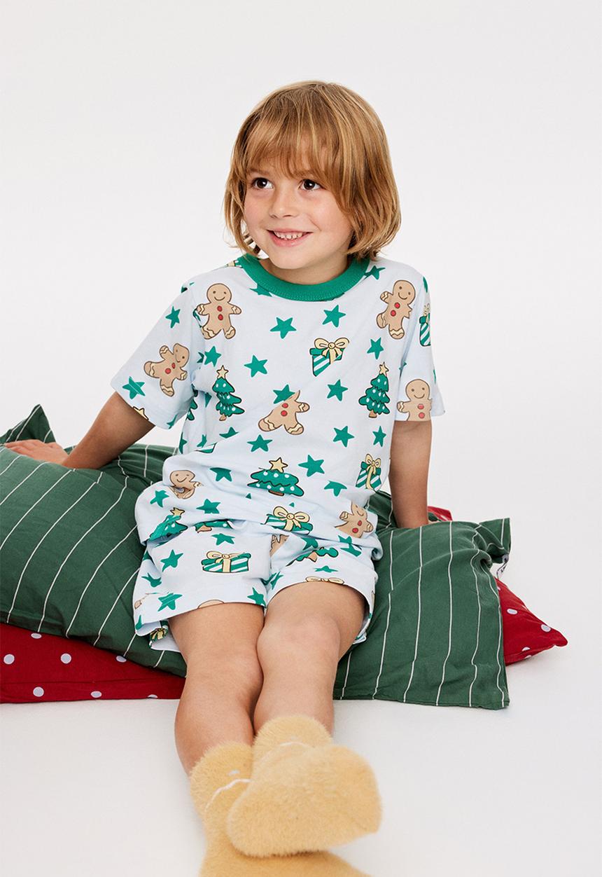Cotton On - Dreamdrift Short Sleeve Pj Set - Blue Whisper/Gingerbread Glow