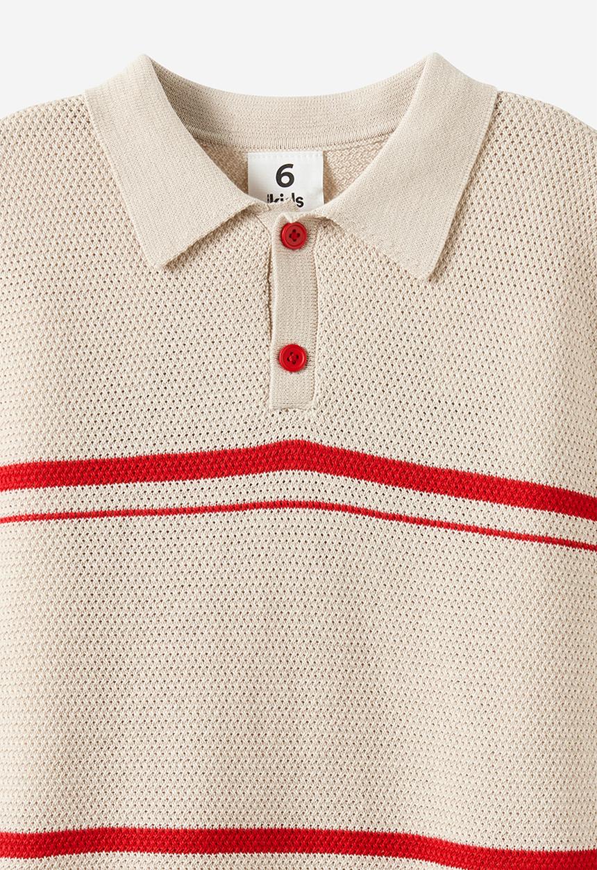 Cotton On - Open Neck Polo - Rainy Day/Varsity Red Stripe