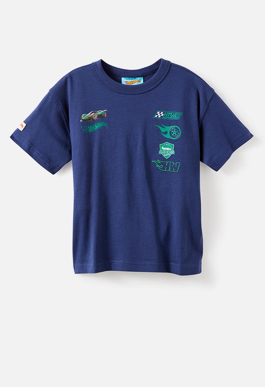 Cotton On - Licensed Drop Shoulder Short Sleeve Tee - Lcn Mat Navy Denim/ Hot Wheels Auto Club