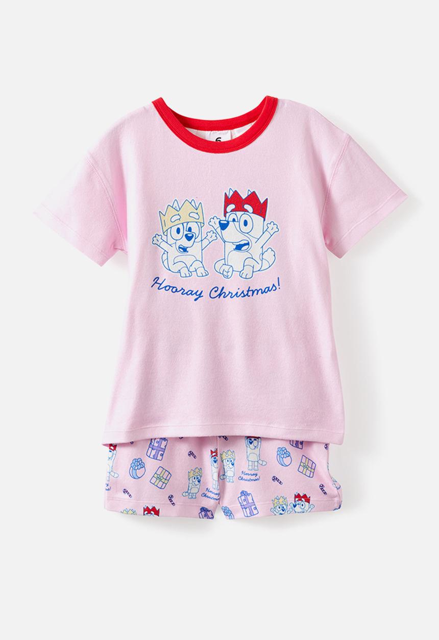 Cotton On - Snoozesoft Short Sleeve Pj Set License - Lcn Blu Ballet Pink/Hooray Christmas