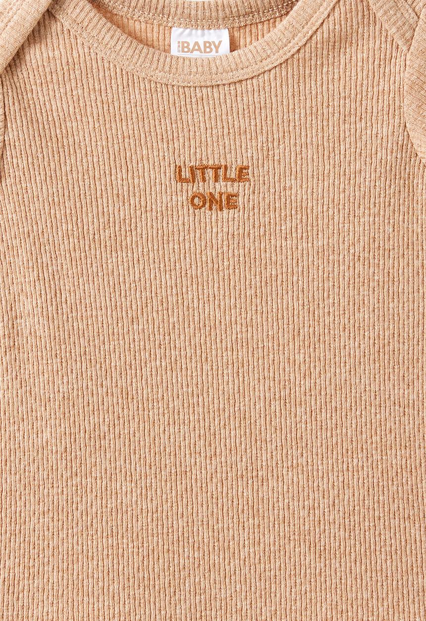 Cotton On - Organic Pointelle Short Sleeve Bubbysuit - Caramel Fudge Marle/Little One