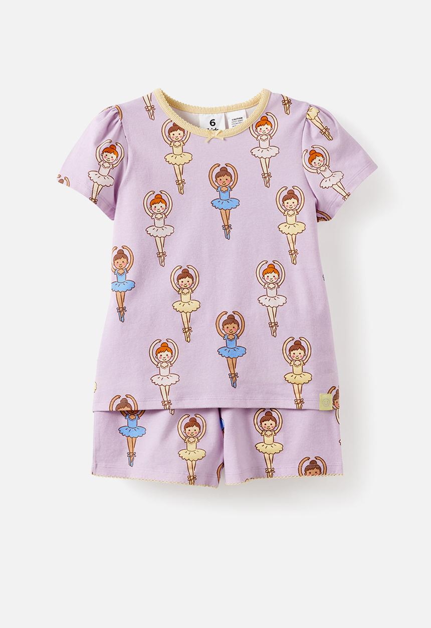 Cotton On - Dreamdrift Puff Sleeve Short Sleeve Pj Set - Vintage Lilac Ballarina Glow