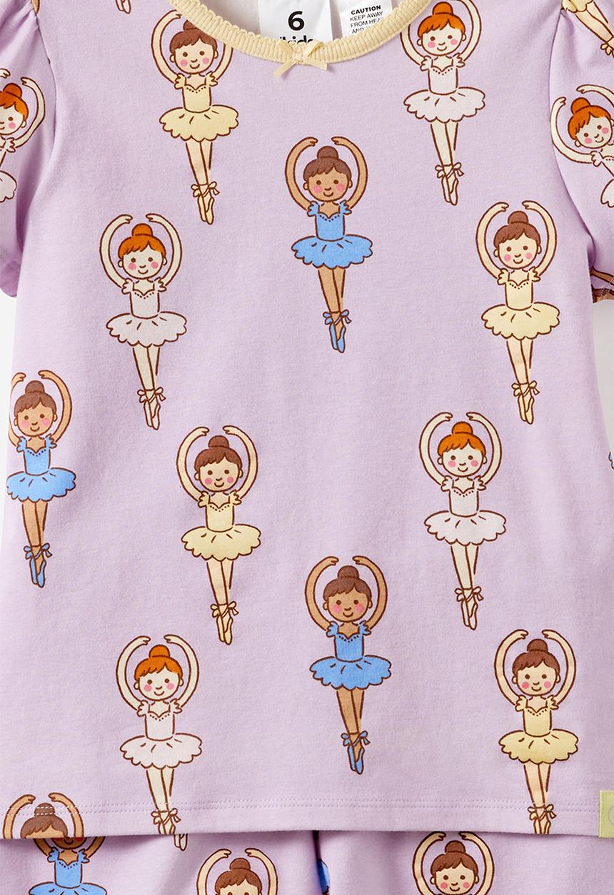 Cotton On - Dreamdrift Puff Sleeve Short Sleeve Pj Set - Vintage Lilac Ballarina Glow