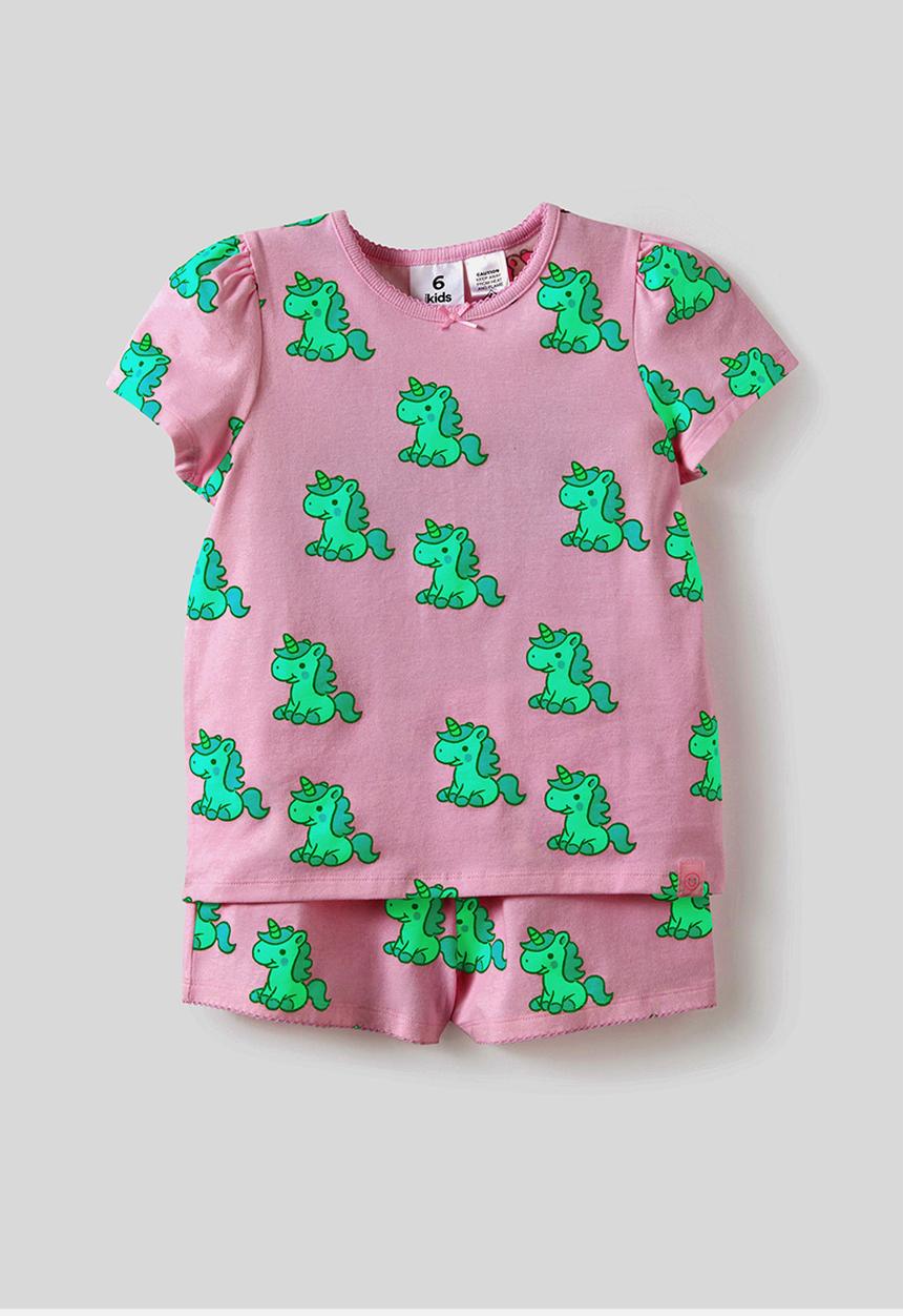 Cotton On - Dreamdrift Puff Sleeve Short Sleeve Pj Set - Ballet Pink Unicorn Glow