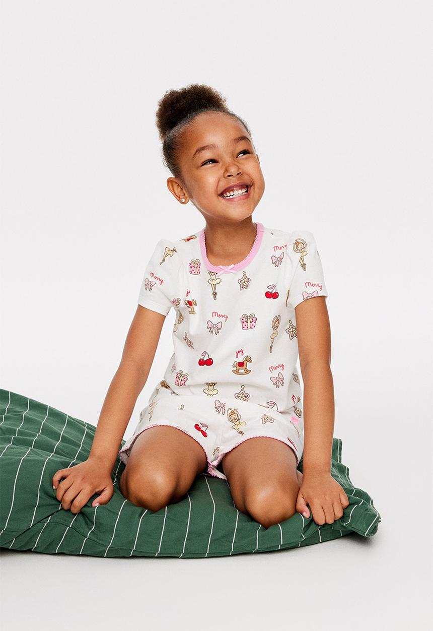 Cotton On - Dreamdrift Puff Sleeve Short Sleeve Pj Set - Vanilla/Merry Glow