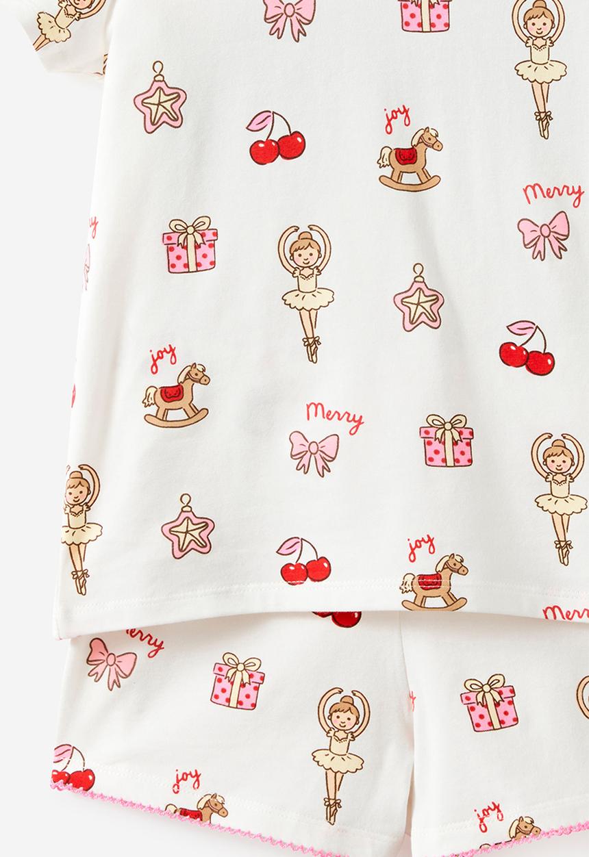 Cotton On - Dreamdrift Puff Sleeve Short Sleeve Pj Set - Vanilla/Merry Glow
