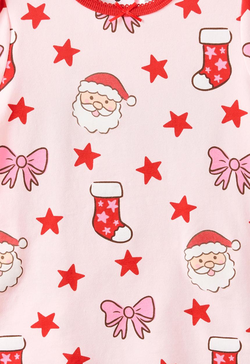 Cotton On - Dreamdrift Puff Sleeve Short Sleeve Pj Set - Ballet Pink/Santa Glow
