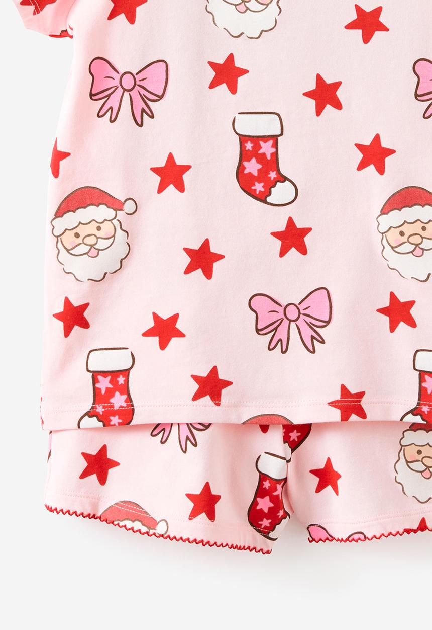 Cotton On - Dreamdrift Puff Sleeve Short Sleeve Pj Set - Ballet Pink/Santa Glow