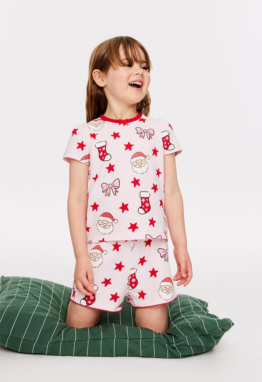 Cotton On - Dreamdrift Puff Sleeve Short Sleeve Pj Set - Ballet Pink/Santa Glow