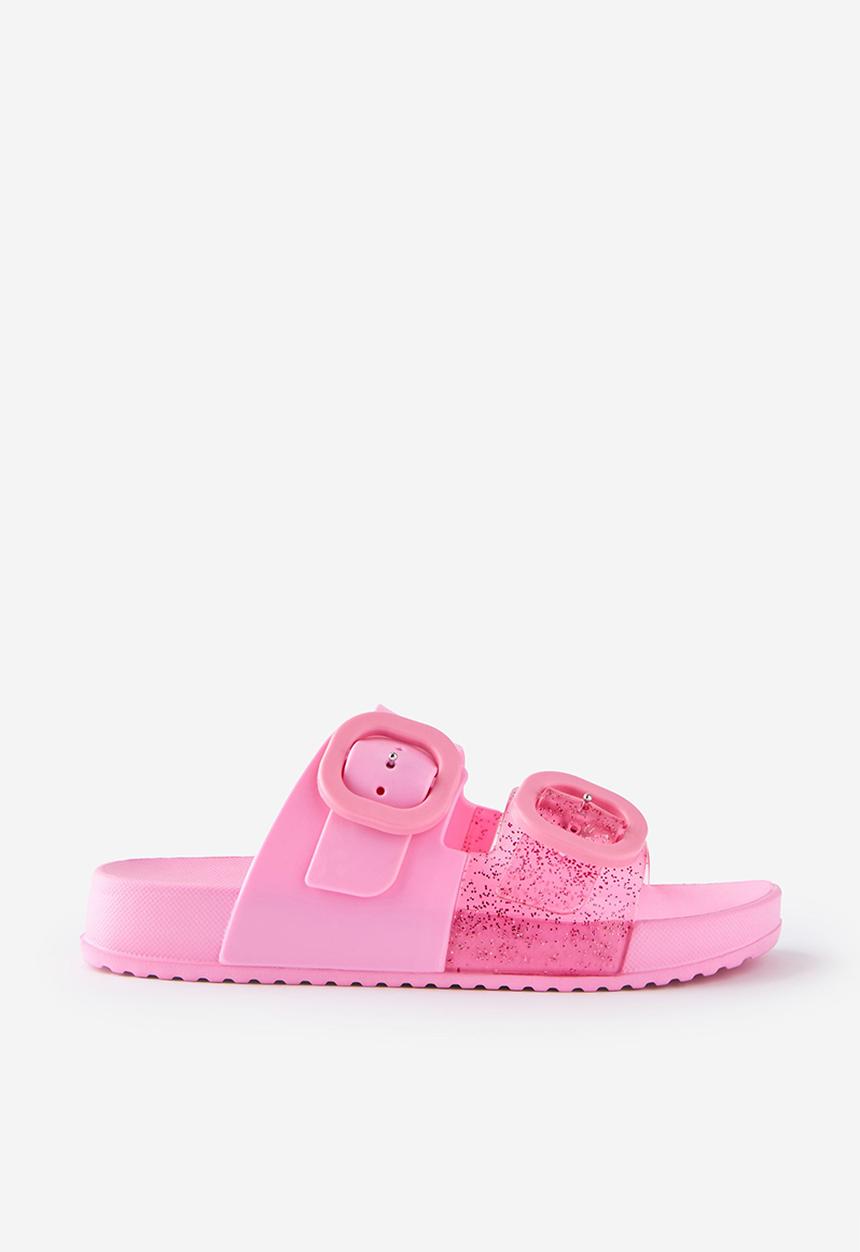 Cotton On - Kids Double Buckle Jelly Slide - Strawberry Milk/Sparkles