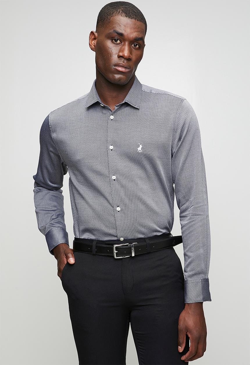 POLO - MENS LS GEO PRINT SHIRT - Black