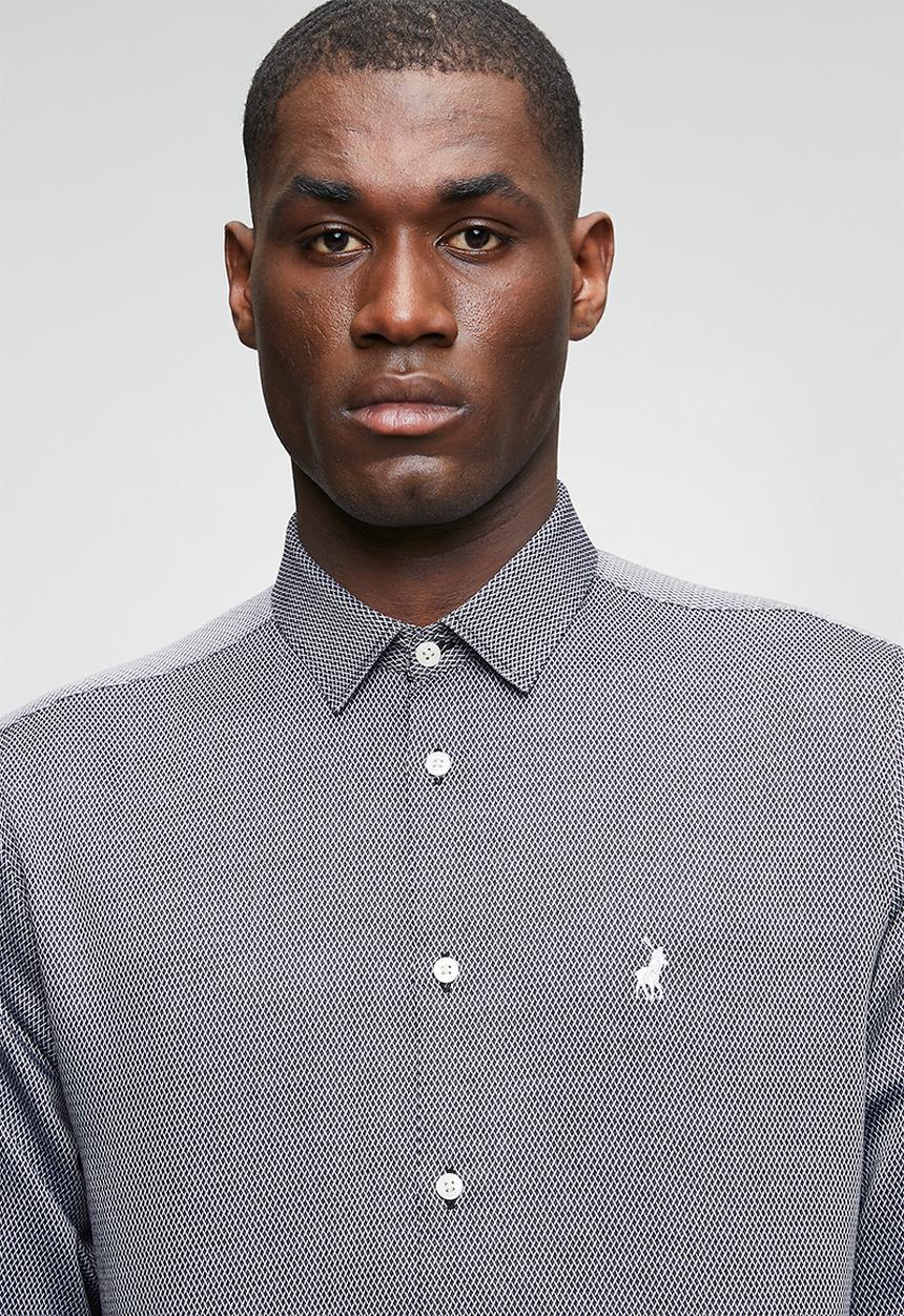 POLO - MENS LS GEO PRINT SHIRT - Black