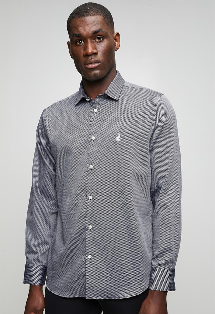 POLO - MENS LS GEO PRINT SHIRT - Black