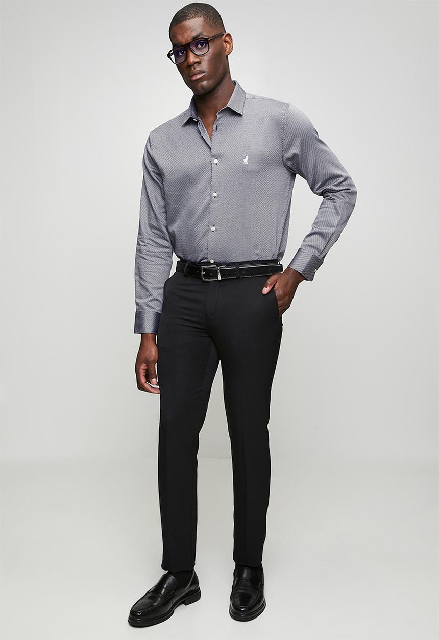 POLO - MENS LS GEO PRINT SHIRT - Black