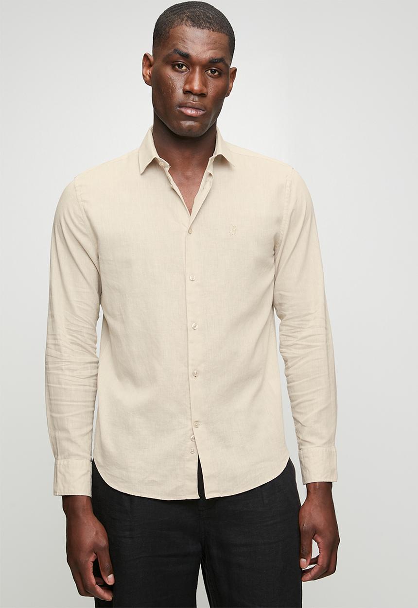 POLO - Plain Linen Blend Shirt - Beige