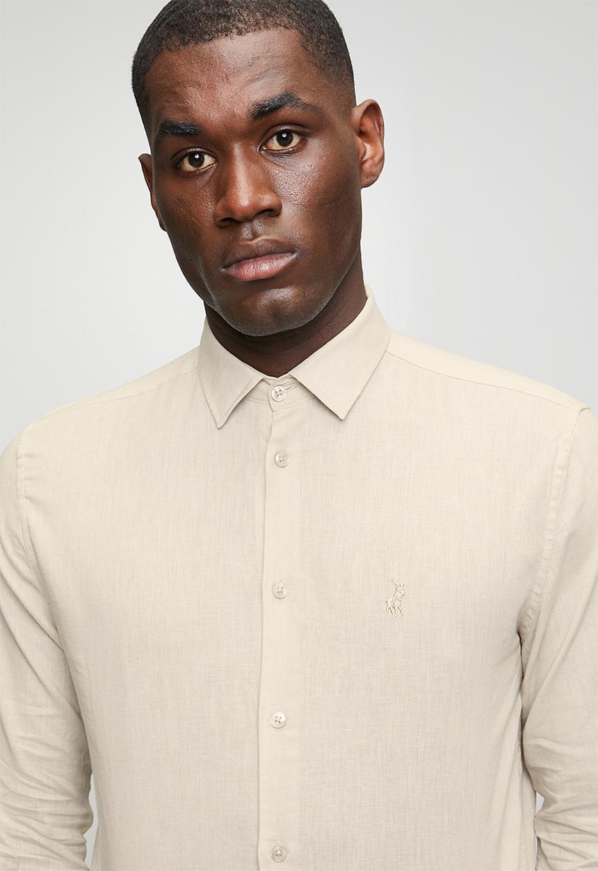 POLO - Plain Linen Blend Shirt - Beige