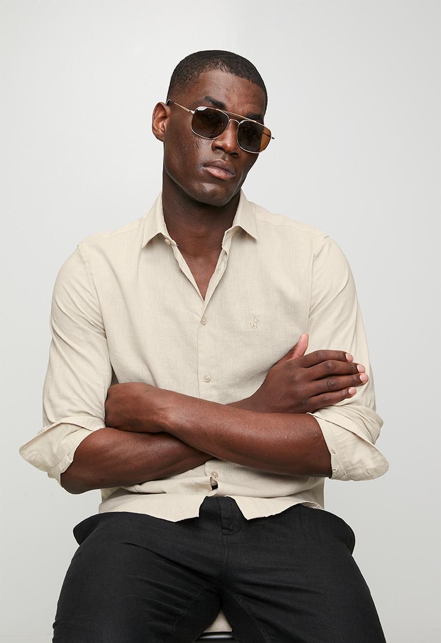 POLO - Plain Linen Blend Shirt - Beige