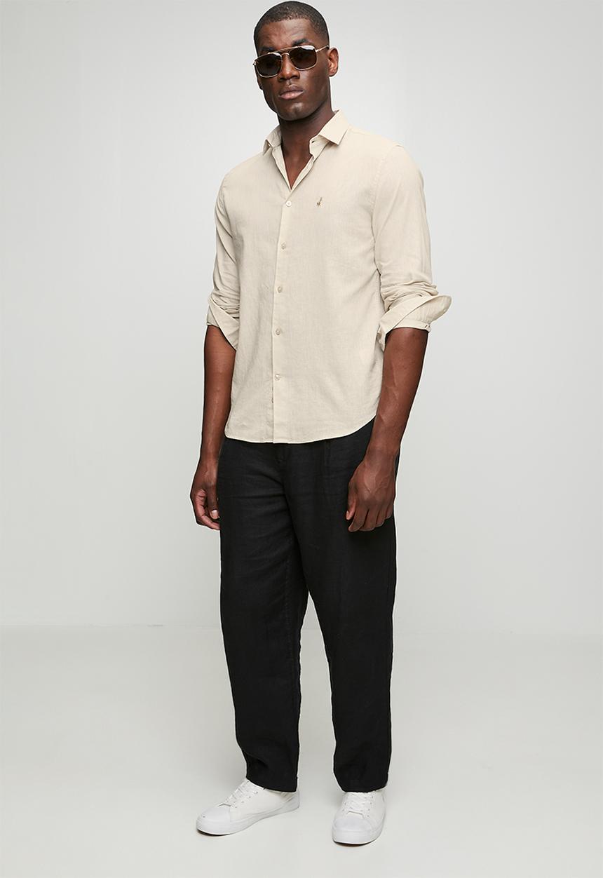 POLO - Plain Linen Blend Shirt - Beige