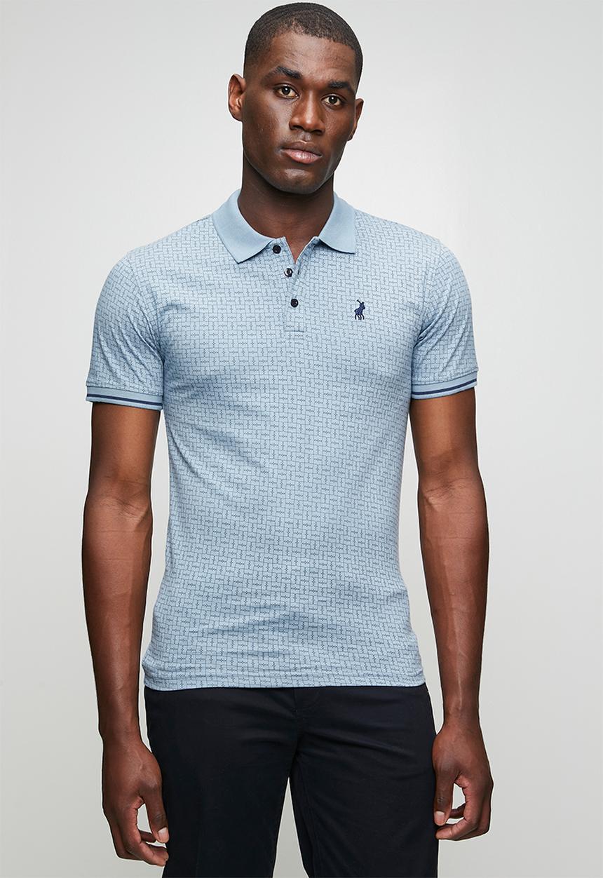 POLO - Geometric Pima Printed Golfer -  Blue