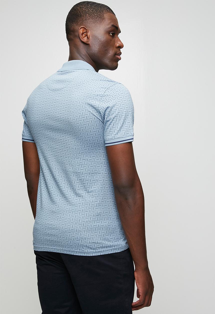 POLO - Geometric Pima Printed Golfer -  Blue