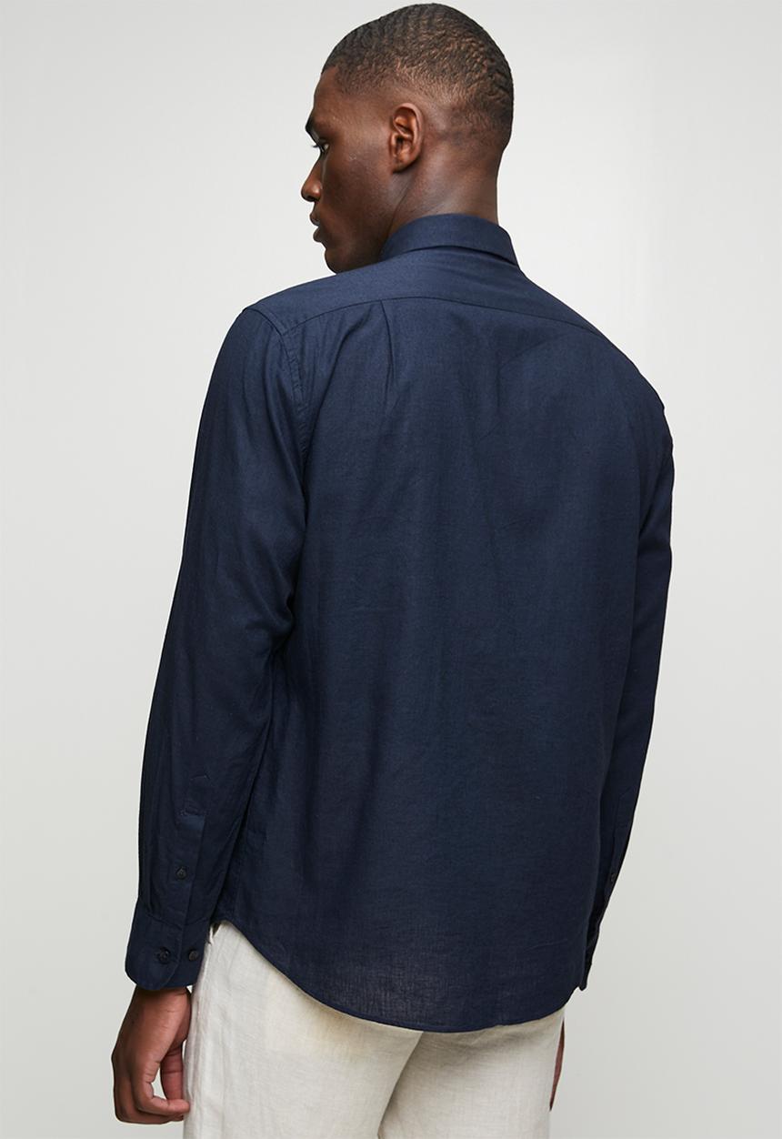 POLO - MENS LS PLAIN LINEN BLEND SHIRT - Navy