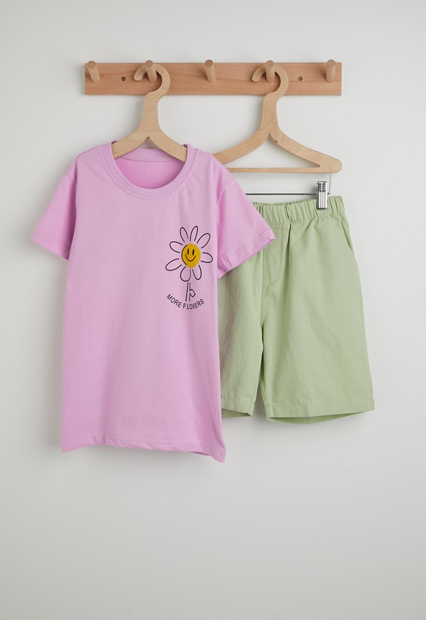 Pop Candy - Daisy placement tee with shorts - light purple/green