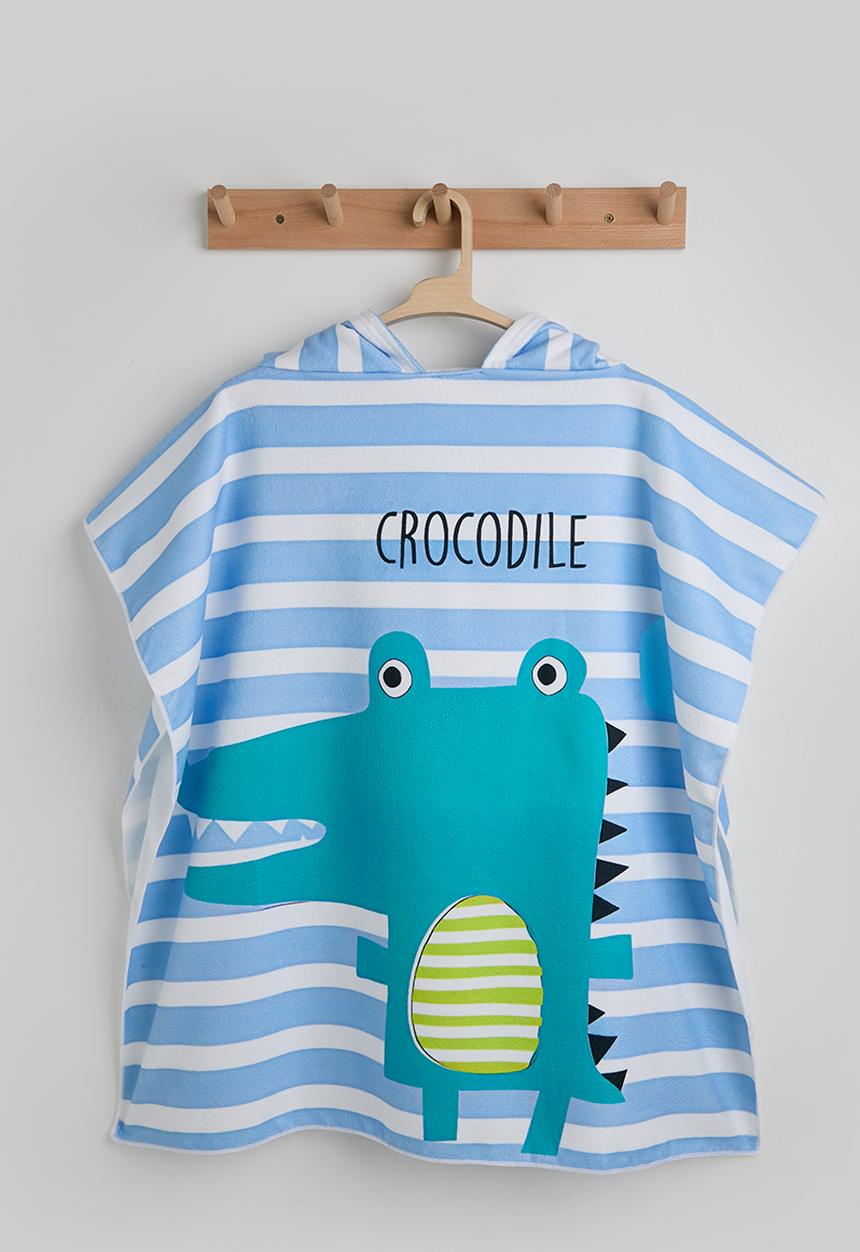 Pop Candy - Cartoon croc graphic hooded towel - blue stripe
