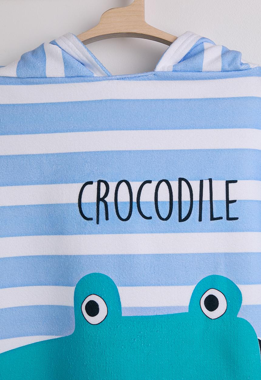 Pop Candy - Cartoon croc graphic hooded towel - blue stripe