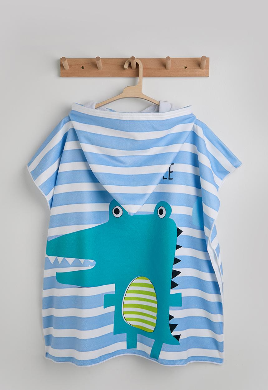 Pop Candy - Cartoon croc graphic hooded towel - blue stripe