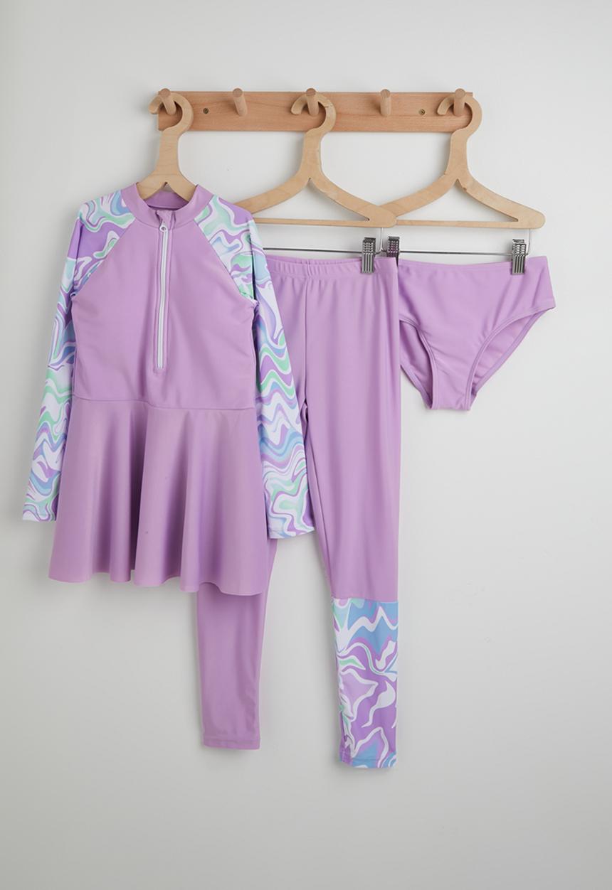 Pop Candy - 3 Piece swim dress set - light purple