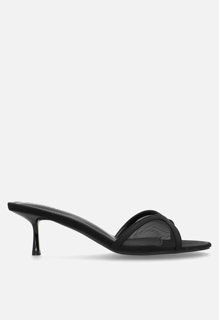 Raid London - Tiera stiletto heel mule - black satin & mesh