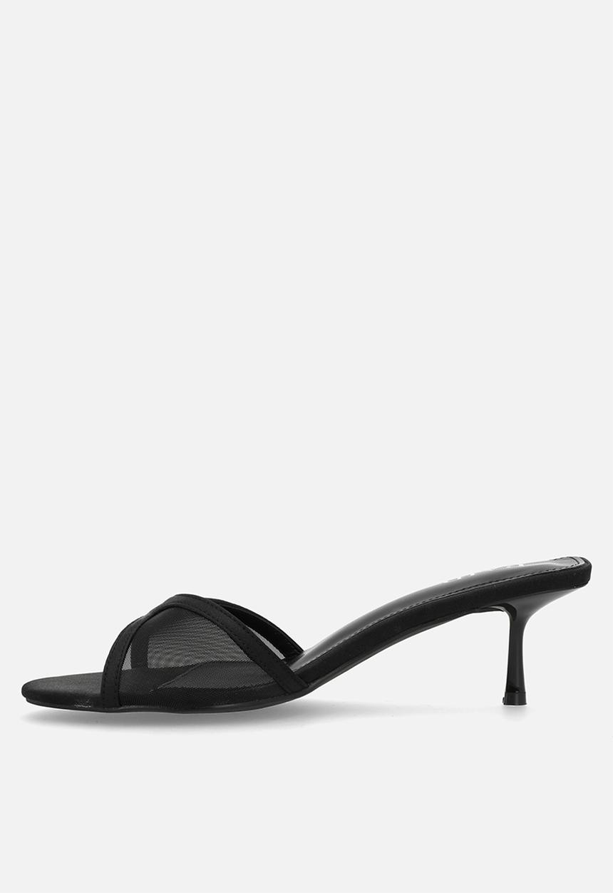 Raid London - Tiera stiletto heel mule - black satin & mesh
