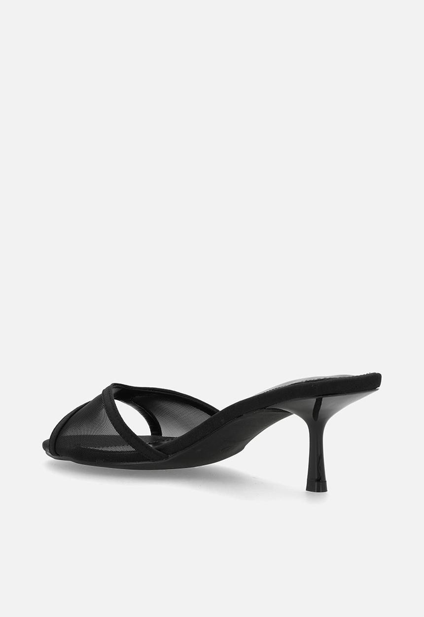 Raid London - Tiera stiletto heel mule - black satin & mesh