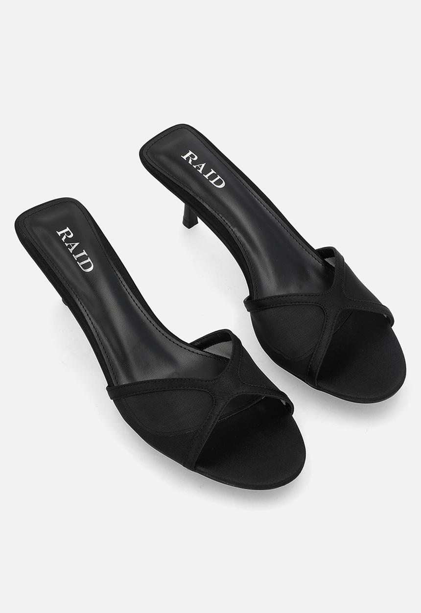 Raid London - Tiera stiletto heel mule - black satin & mesh
