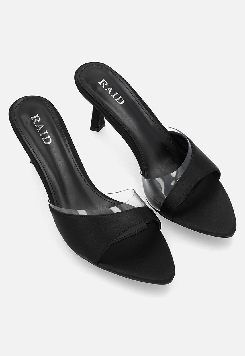Raid London - Laira stiletto heel mule - black satin
