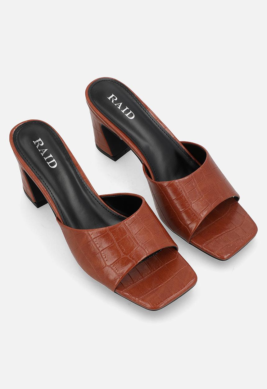 Raid London - Saanvi block heel mule - tan croc