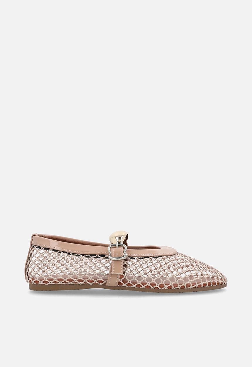Pop Candy - Fishnet mesh ballet flats with gold accent - neutral