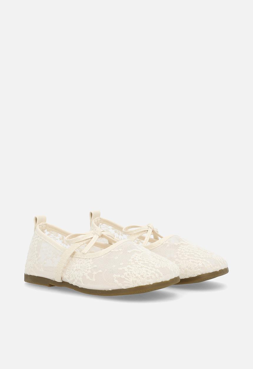 Pop Candy - Embroidered mesh square tip ballet flats - white