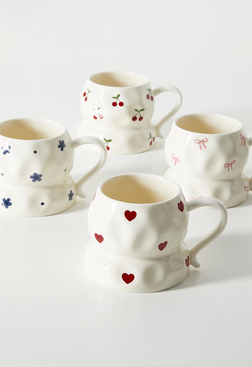 Pop Candy - Heart aop rustic mug - cream/red