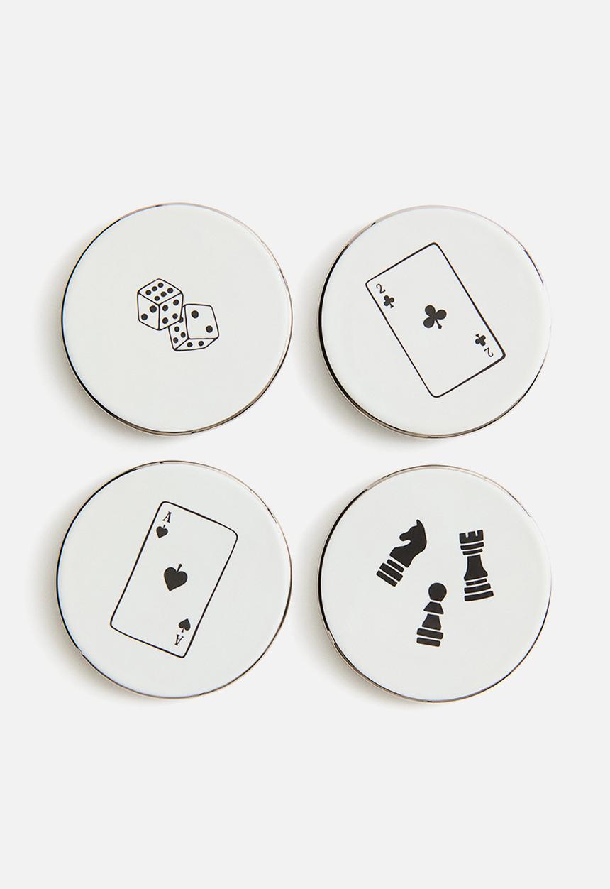 H&M - 4-pack porcelain coasters - white/playing cards