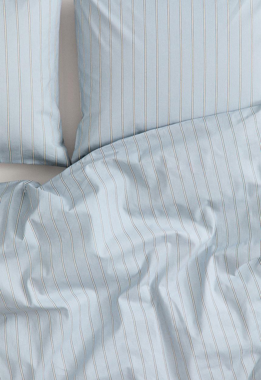 H&M - Striped double/king duvet cover set - light dusty blue/striped