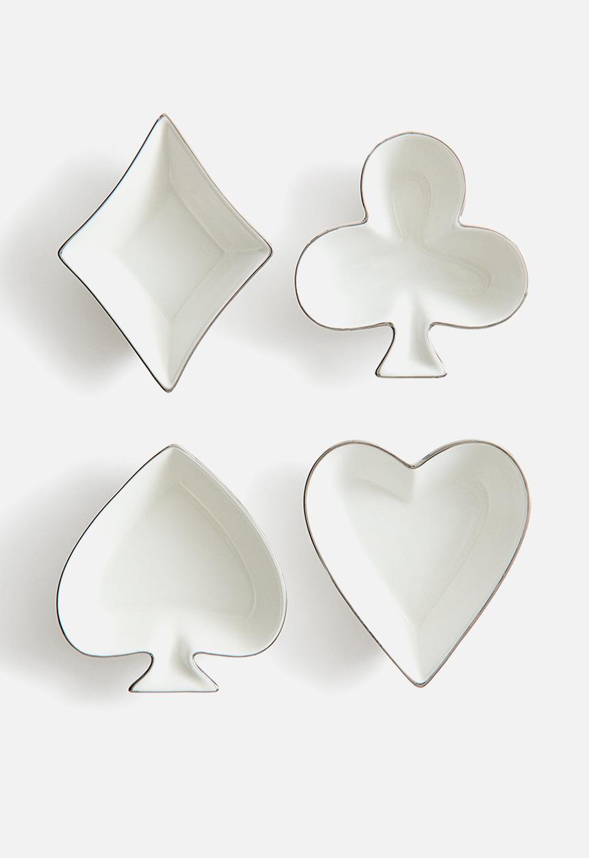 H&M - 4-pack porcelain mini bowls - white/card suits