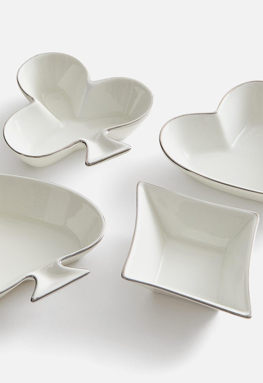 H&M - 4-pack porcelain mini bowls - white/card suits