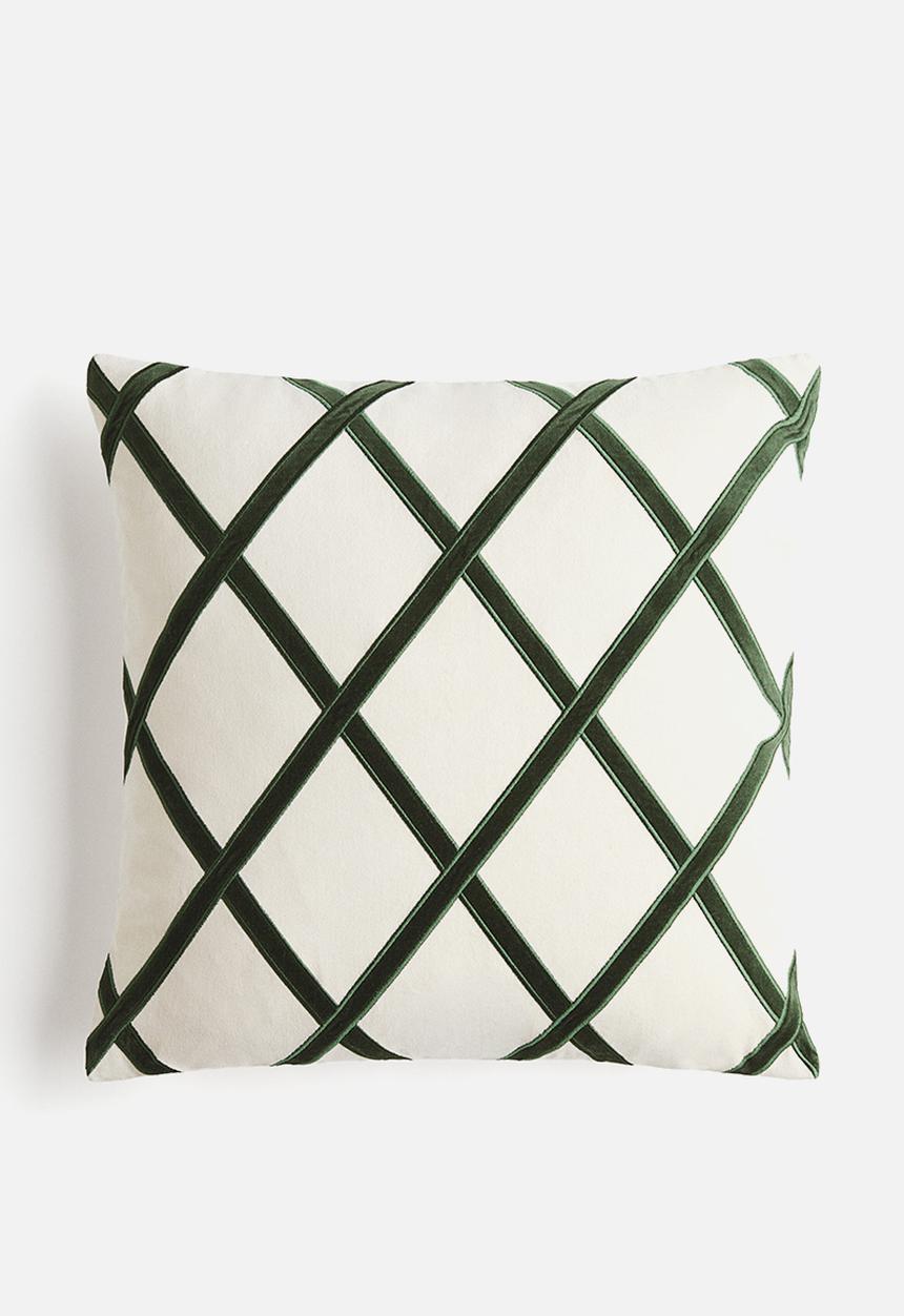 H&M - Patterned velvet cushion cover - dark green/harlequin pattern