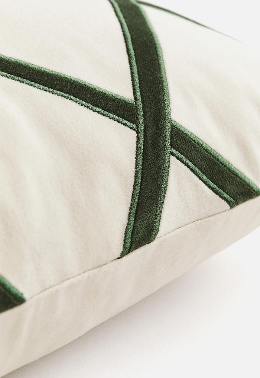 H&M - Patterned velvet cushion cover - dark green/harlequin pattern