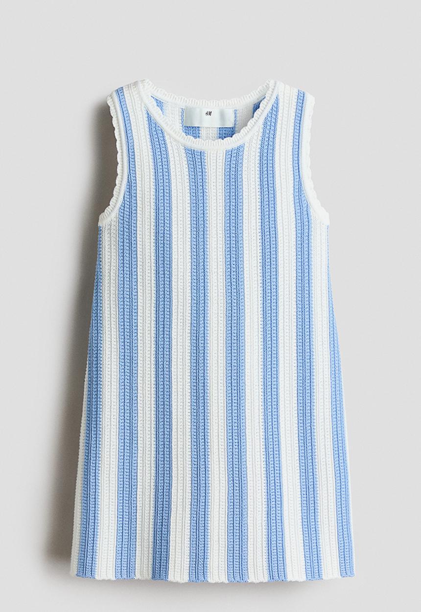 H&M - Textured cotton dress - light blue/white striped