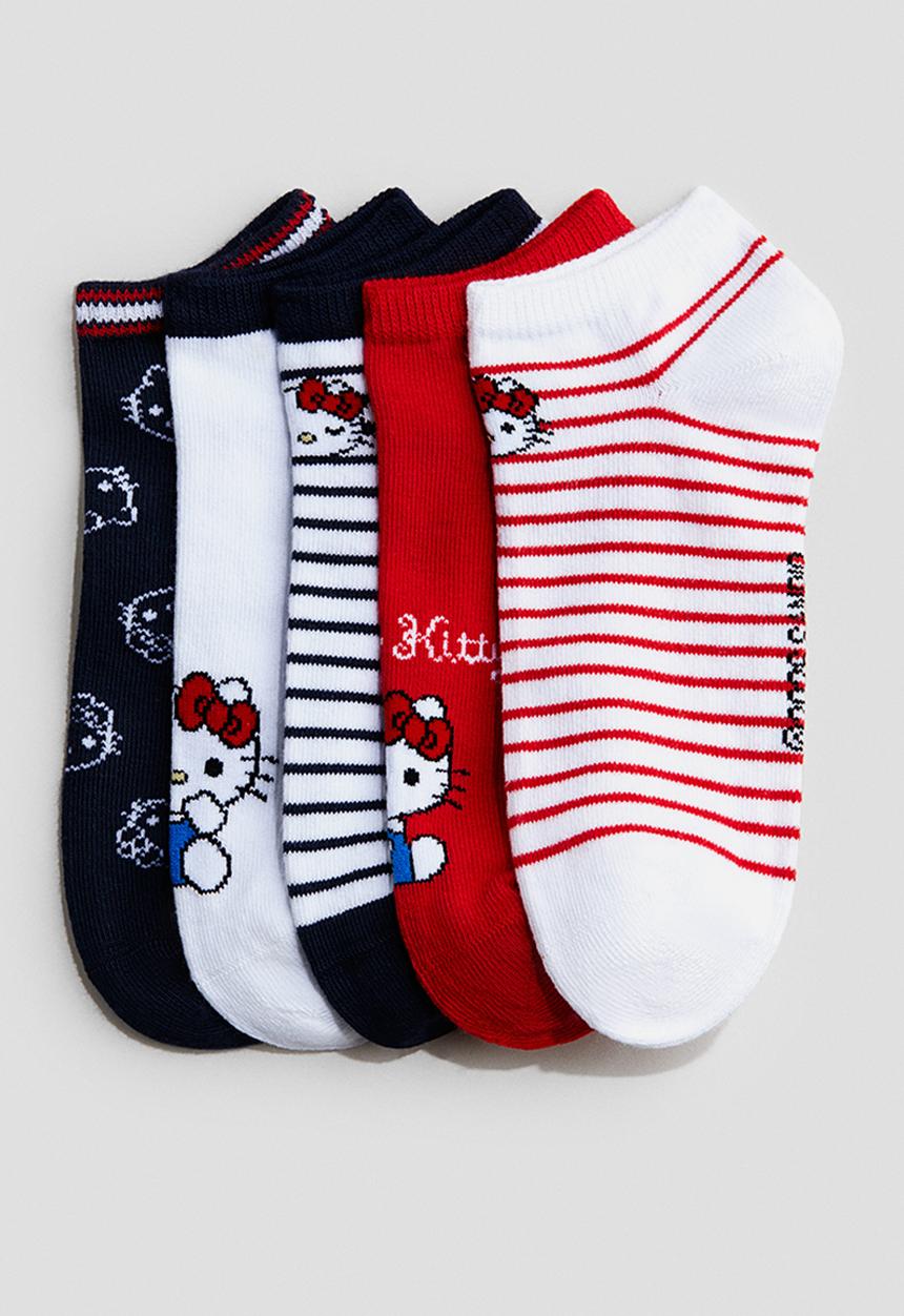 H&M - 5-pack shaftless socks - red/hello kitty