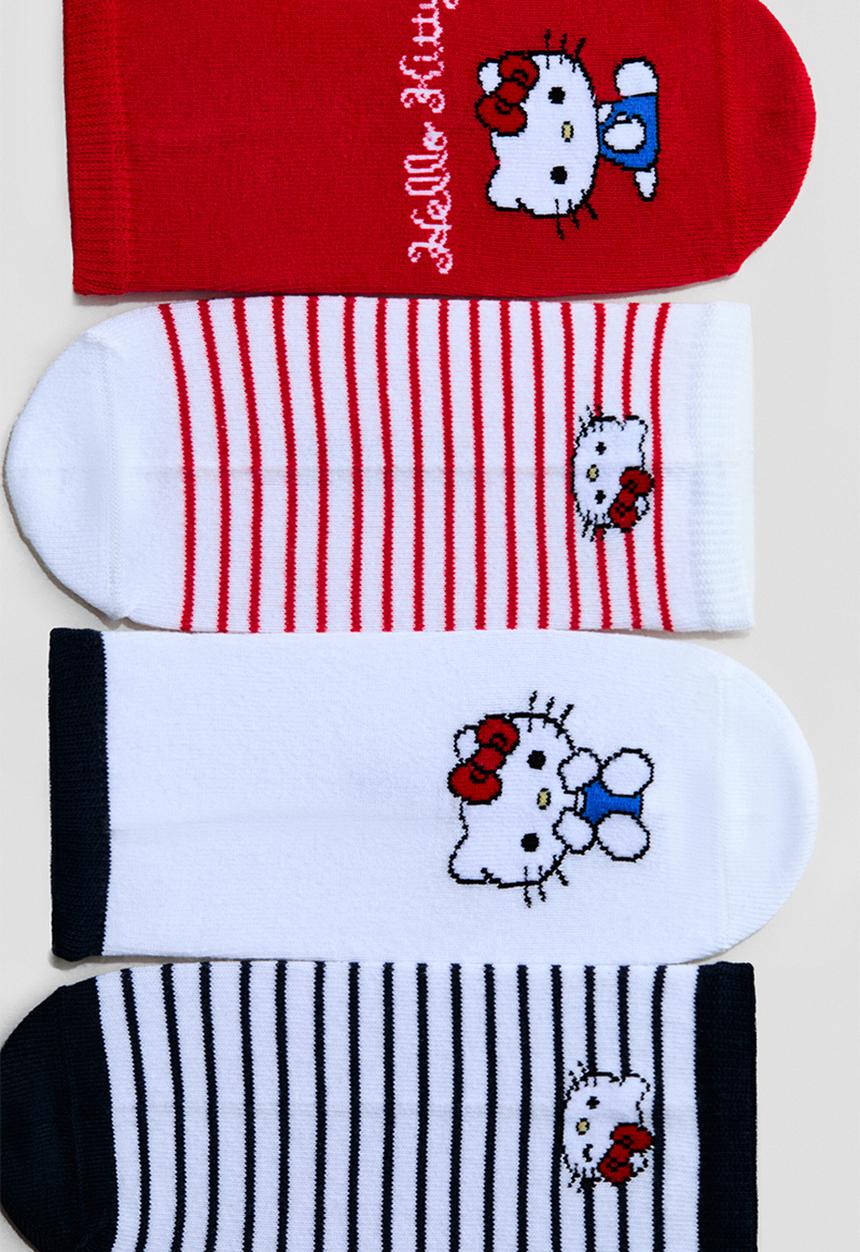 H&M - 5-pack shaftless socks - red/hello kitty